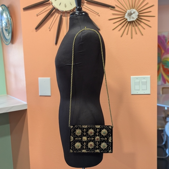 Vintage 70s Velvet Embroidered Handbag Gypsy Hippie Flap Shoulder Bag Clutch - Picture 13 of 15